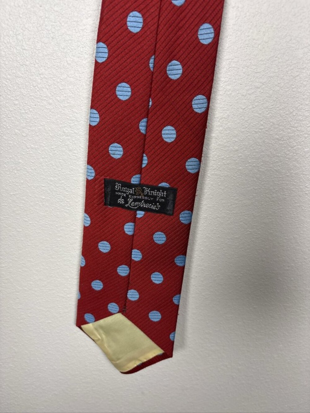 Vintage Royal Knight Mens Silk Tie Red with Light Blue Polka Dots Necktie